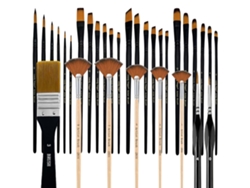 (negro) Juego De Pinceles De Artista De 32 Piezas, Que Incluye Pinceles Redondos, Planos, Angulares Y De Detalle Con Cerdas De Nailon.
