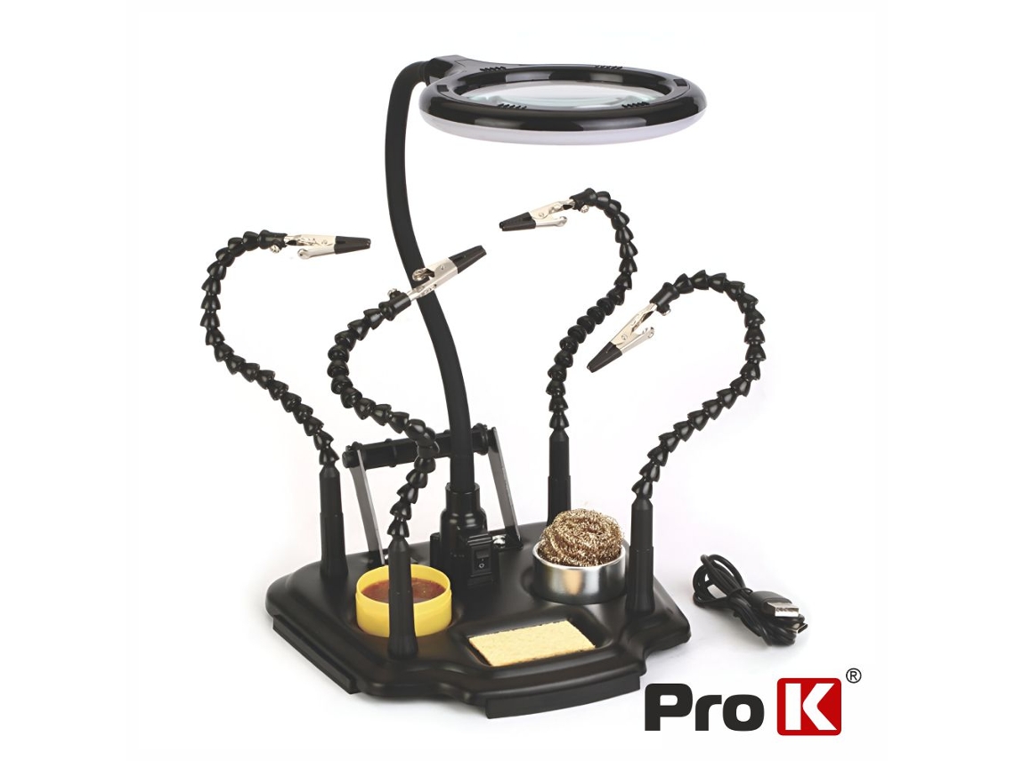 Soporte Articulado con Lupa, Pinzas, LED y Soporte para Soldadura PRO K