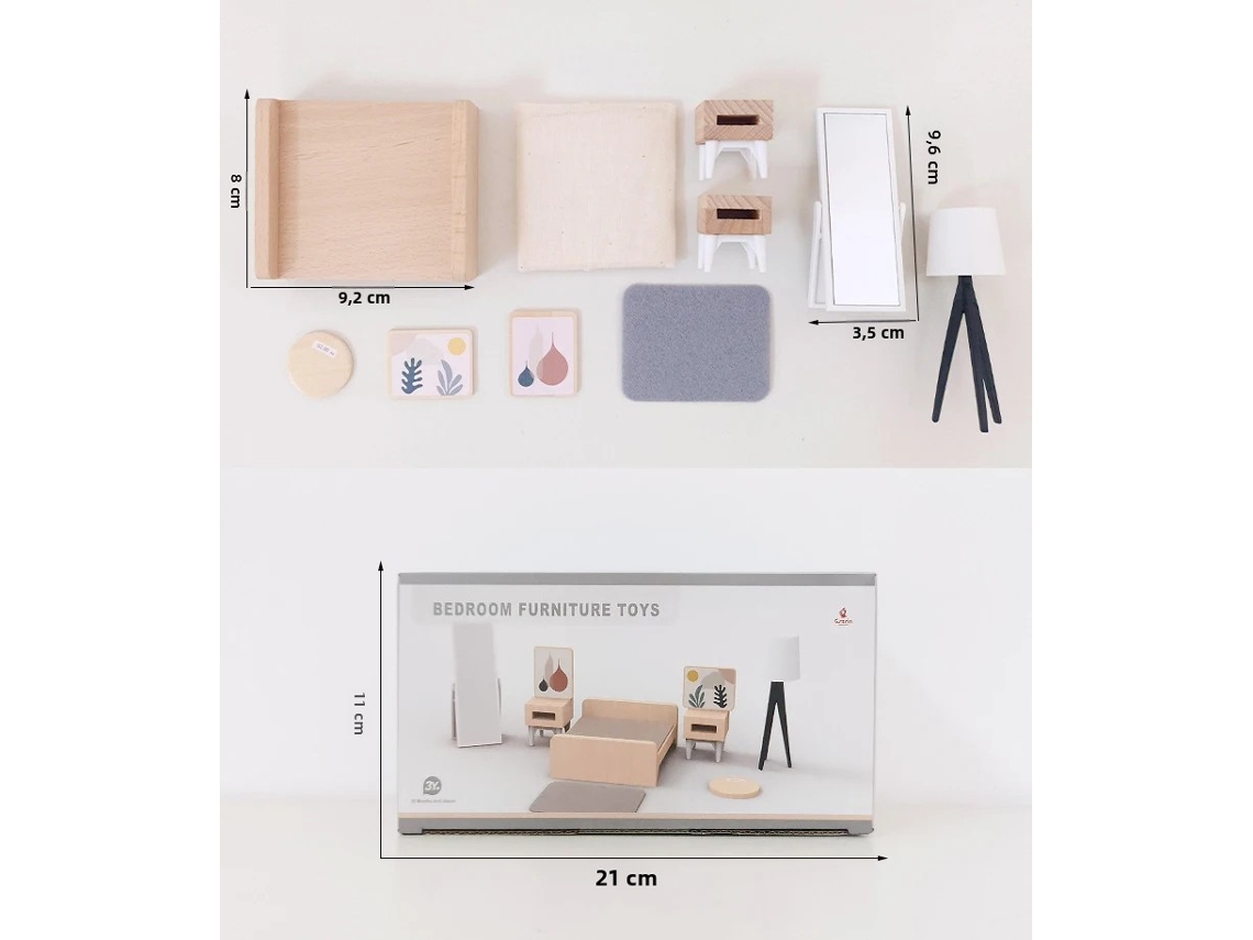 Casita de madera para jugar, accesorios para dormitorio y cocina, mesa y silla. Mdug (dormitorio)