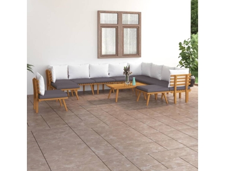 Conjunto 12 Muebles de jardín VIDAXL con cojines madera maciza de acacia