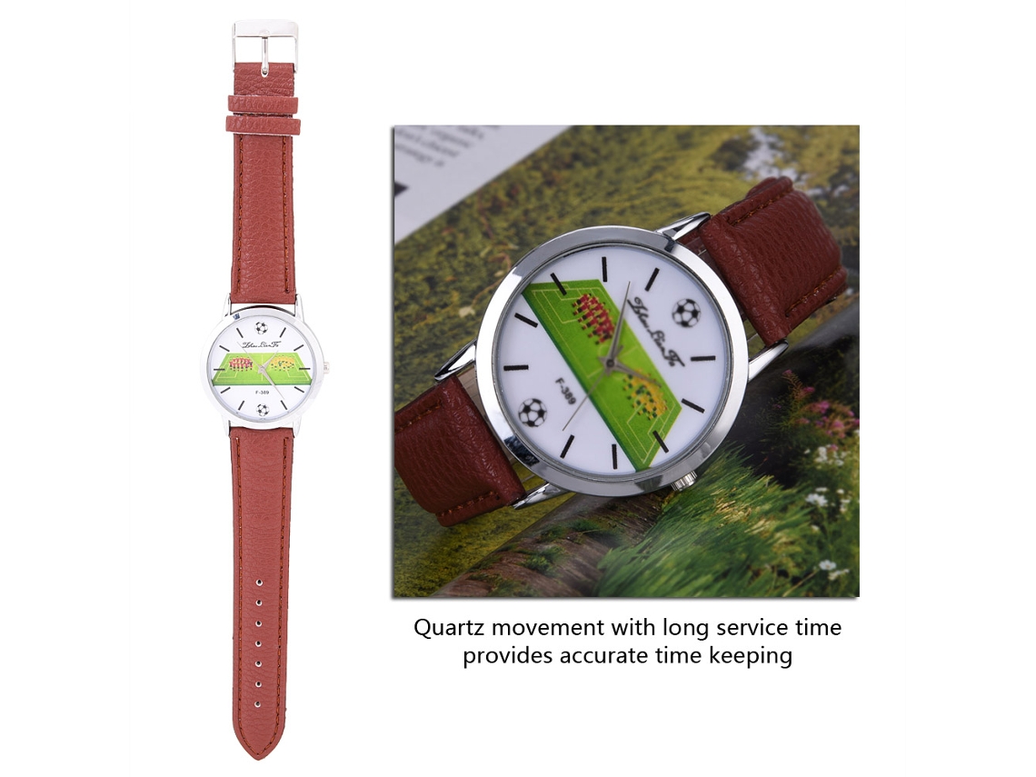 Reloj De Pulsera Analógico De Cuarzo, Correa De Pu/aluminio, Esfera Redonda, Diseño De Campo De Fútbol.