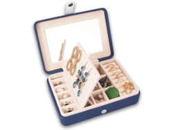 Organizador De Joyas Portátil Con Espejo Y Compartimentos Para Anillos Pendientes Azul Marino