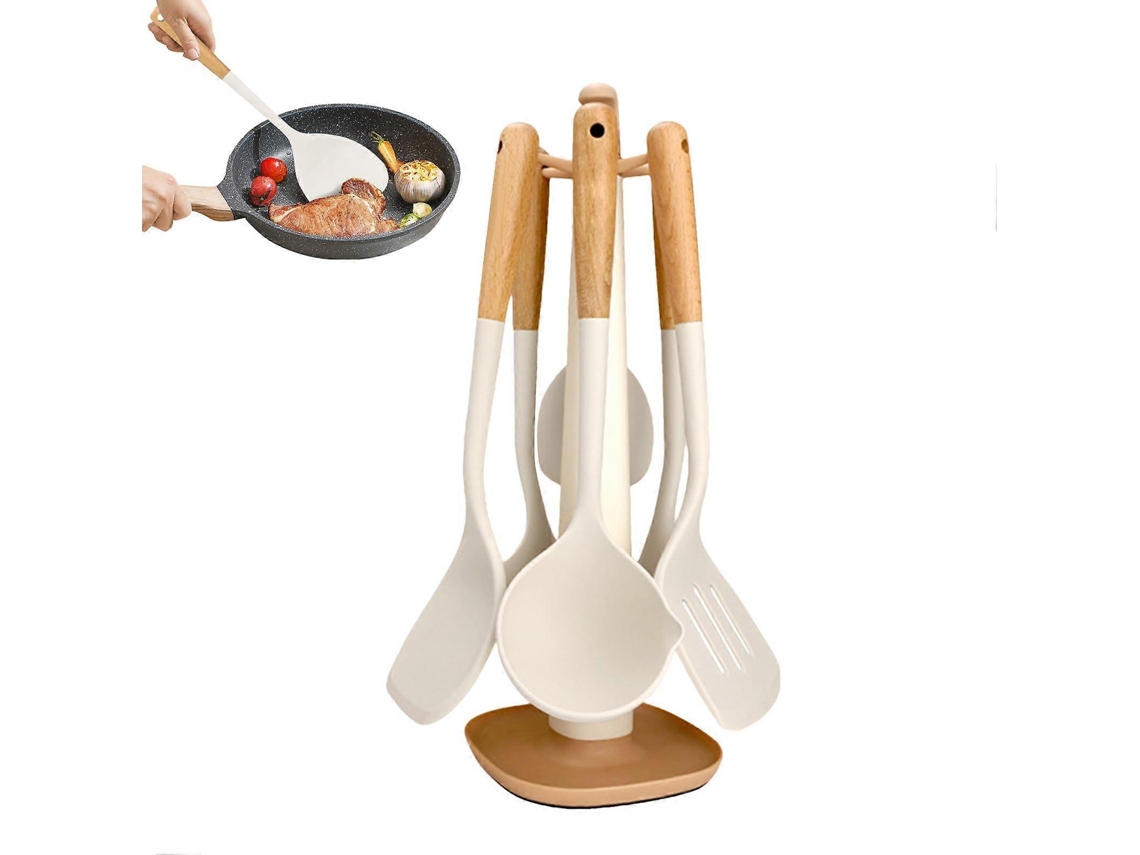 Juego de utensilios de cocina de silicona con espátulas resistentes al calor, antiadherentes y aptas para lavavajillas.