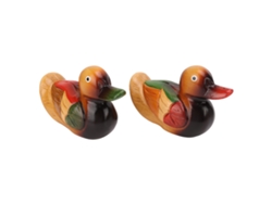 Estátuas de Pato Mandarim de Madeira Pintadas À Mão Decorativa Jardim Casa Presente