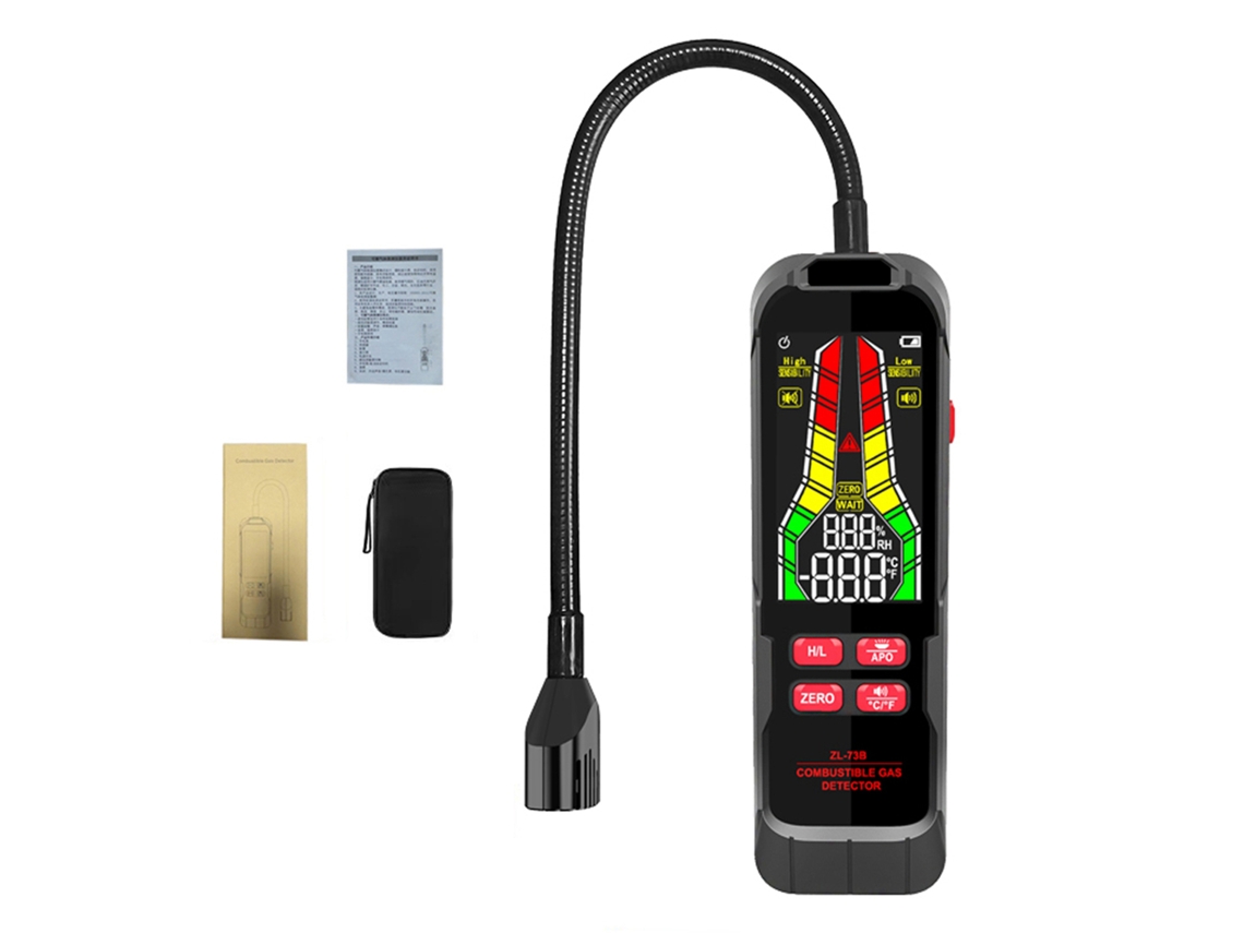 Detector De Gas Inflammable De Alta Precisión Con Pantalla Lcd, Linterna Y Medición De Temperatura Y Humedad