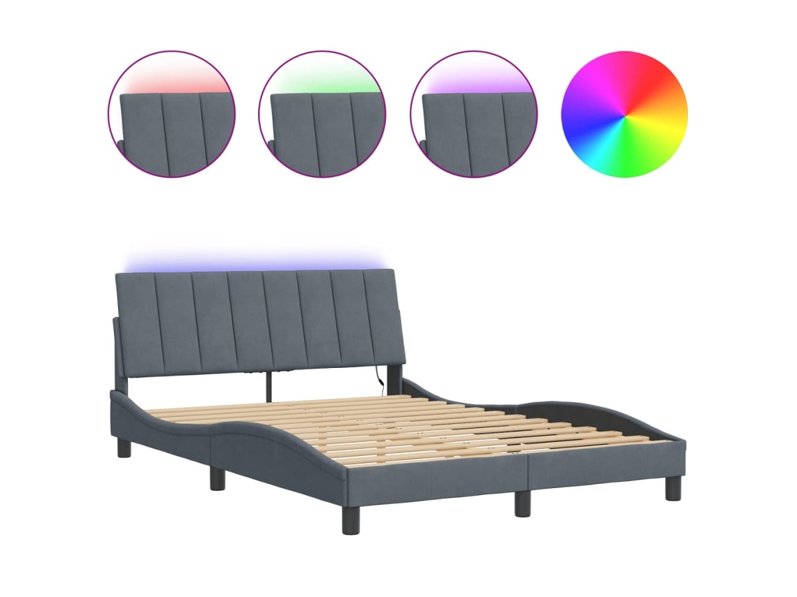 Maison Exclusive - Estructura De Cama Con Led Sin Colchón Hanko Terciopelo Gris Oscuro 140x200 Cm