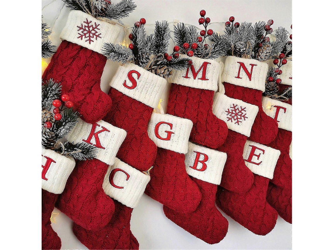 Medias navideñas con alfabeto y copos de nieve rojos, medias navideñas, adornos para árbol de Navidad Hengjian