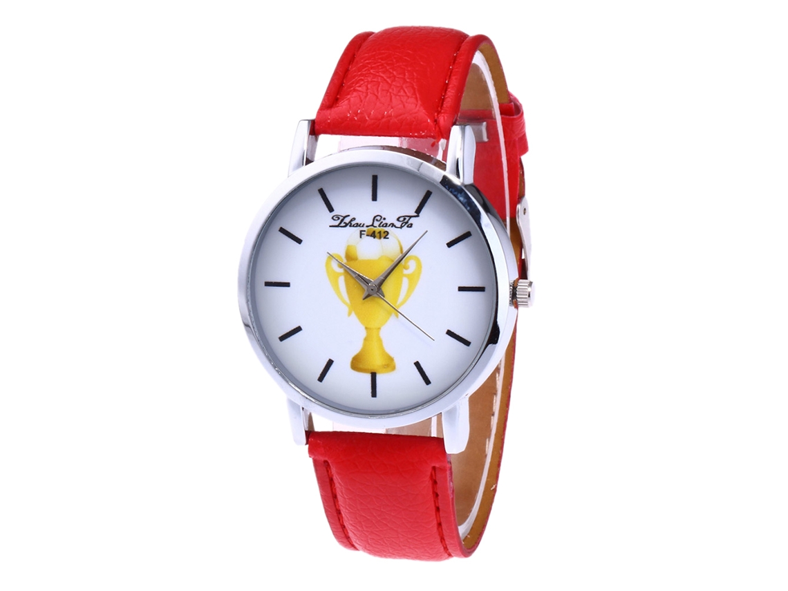 Reloj De Pulsera De Cuarzo Para Mujer, Estilo Sencillo, De Piel Sintética Con Esfera Redonda Roja.