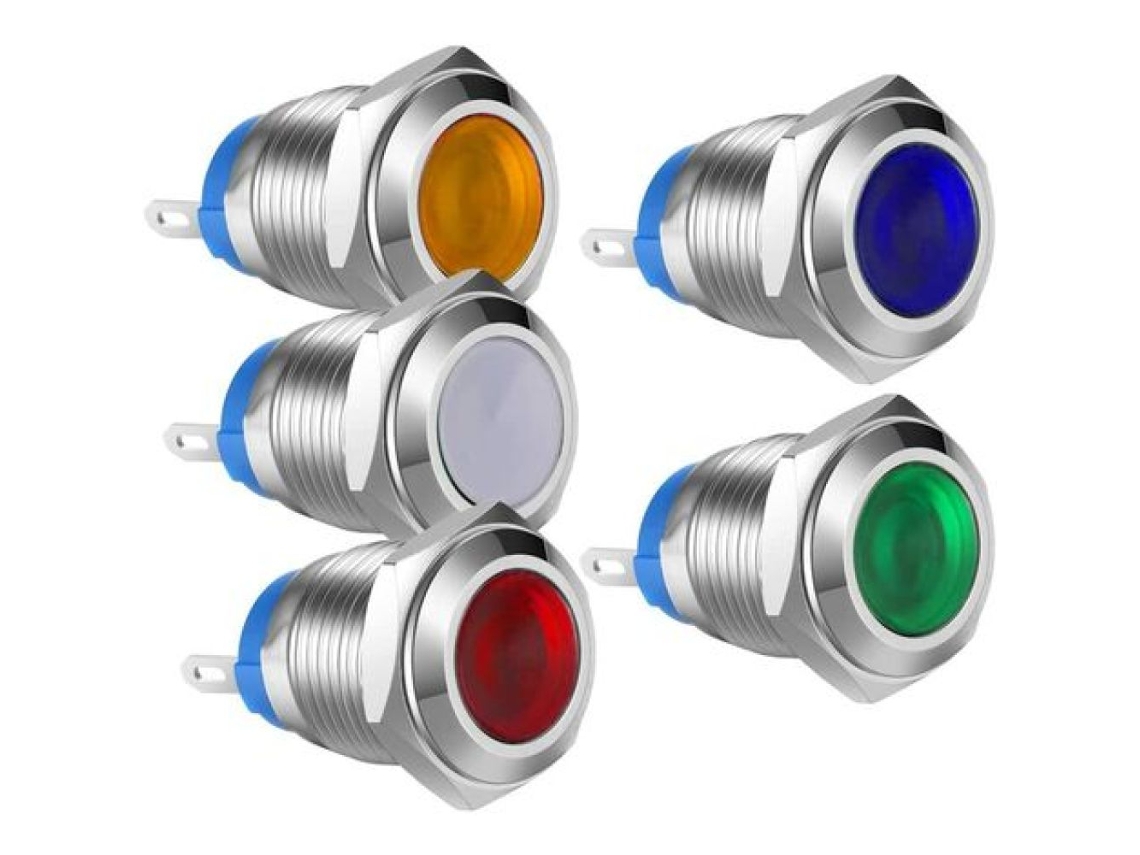 Luz indicadora LED impermeable para aplicaciones marinas, lámpara piloto para tablero con carcasa de metal duradera, cabezal cóncavo y larga vida útil.