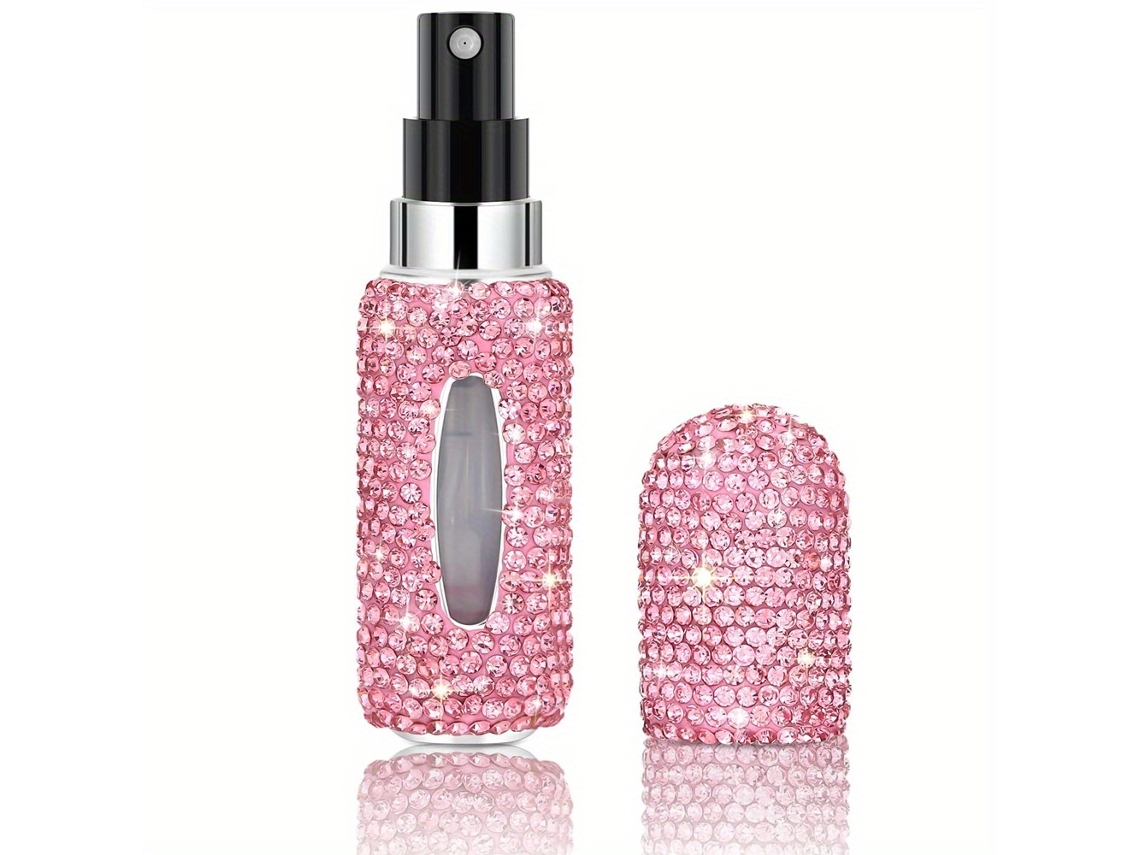 (rosa) Botella De Perfume Portátil Reutilizable De 5 Ml Con Boquilla Rociadora De Diamante Brillante
