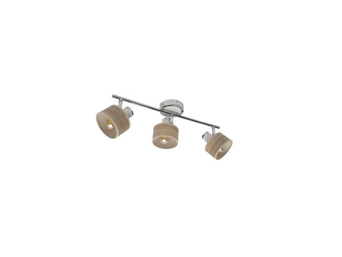 Regleta Nando 3x14 Focos Ajustables Cromo Blanco/Madera Clara 16x51x10 Cm Fabrilamp
