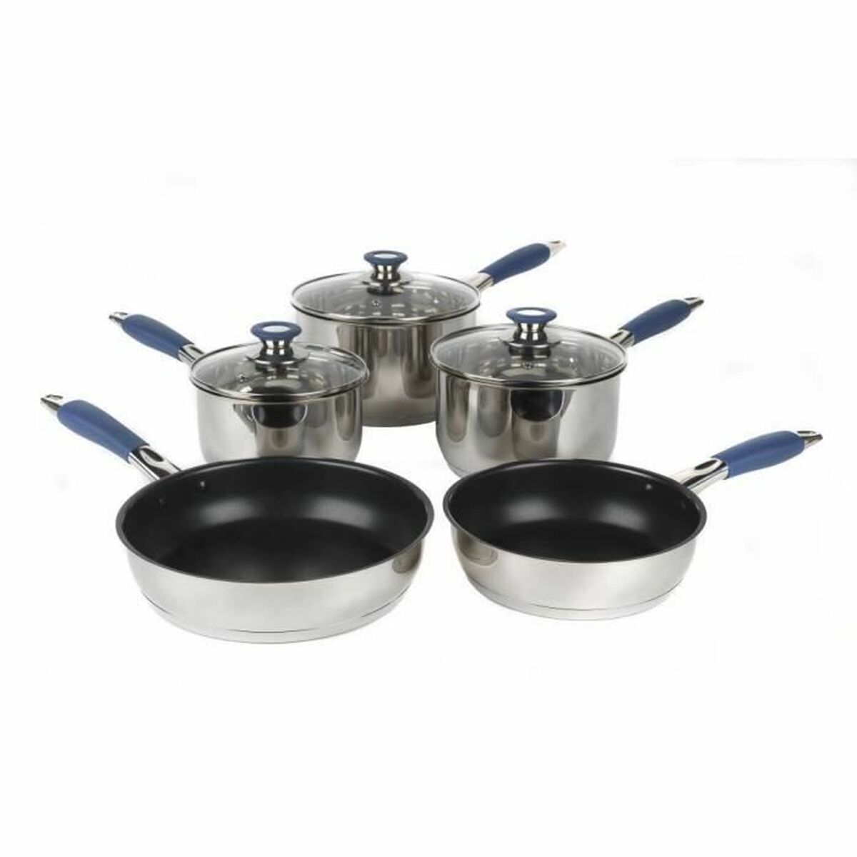 Russell Hobbs Rh01179eu batería de cocina 5 piezas cazos acero inoxidable y tapas cristal templado 14161820 cm una 24 mangos silicona azul apto para