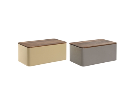 Panera HOME ESPRIT Beige Gris Metal Acacia 33 x 18 x 12 cm (2 Unidades)