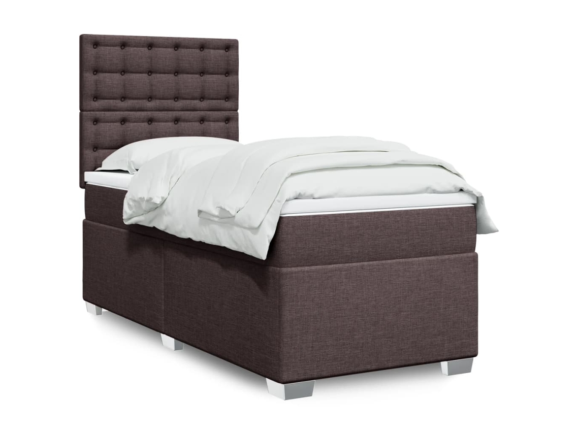 Cama Box Spring Con Colchón Tela Marrón Oscuro 90x200 Cm