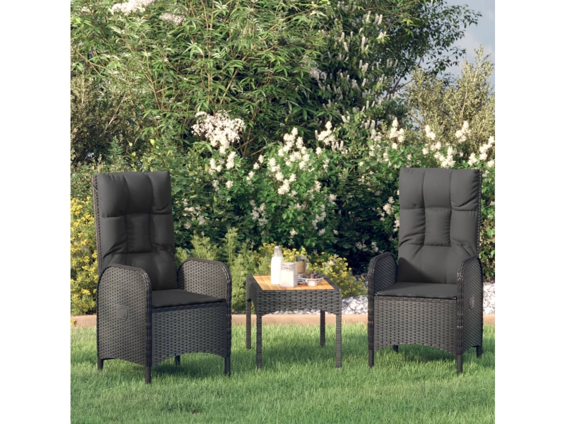 Conjunto de jardín de 3 piezas con cojines de mimbre negros de DKD Home Decor