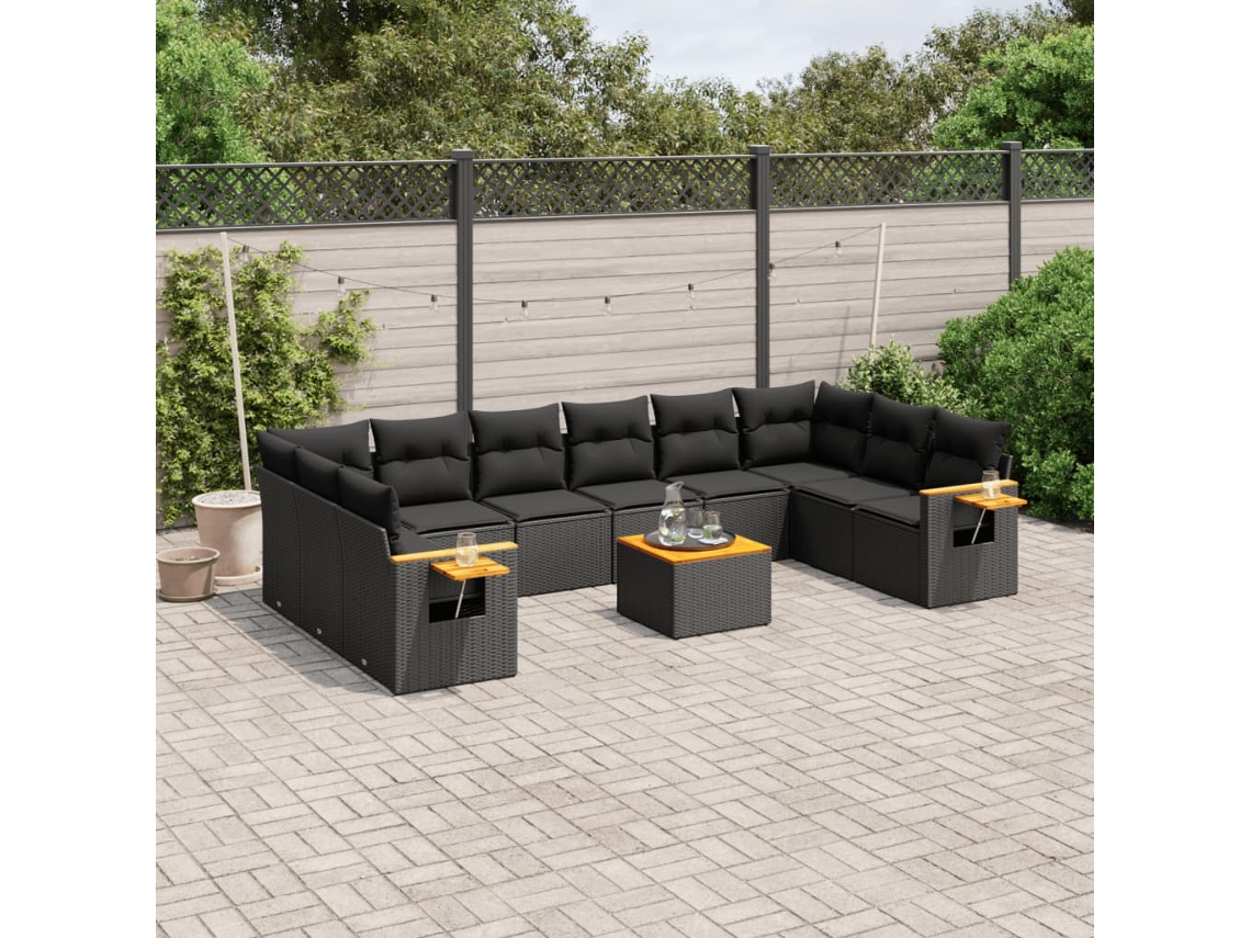 Conjunto de sofás de jardín de 11 piezas DKD Home Decor con cojines de mimbre negros
