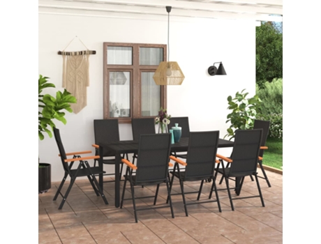 Conjunto 9 de comedor para jardín VIDAXL negro y marrón
