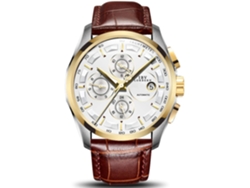 Reloj de hombre con funciones complejas Ushion, reloj de acero inoxidable dorado