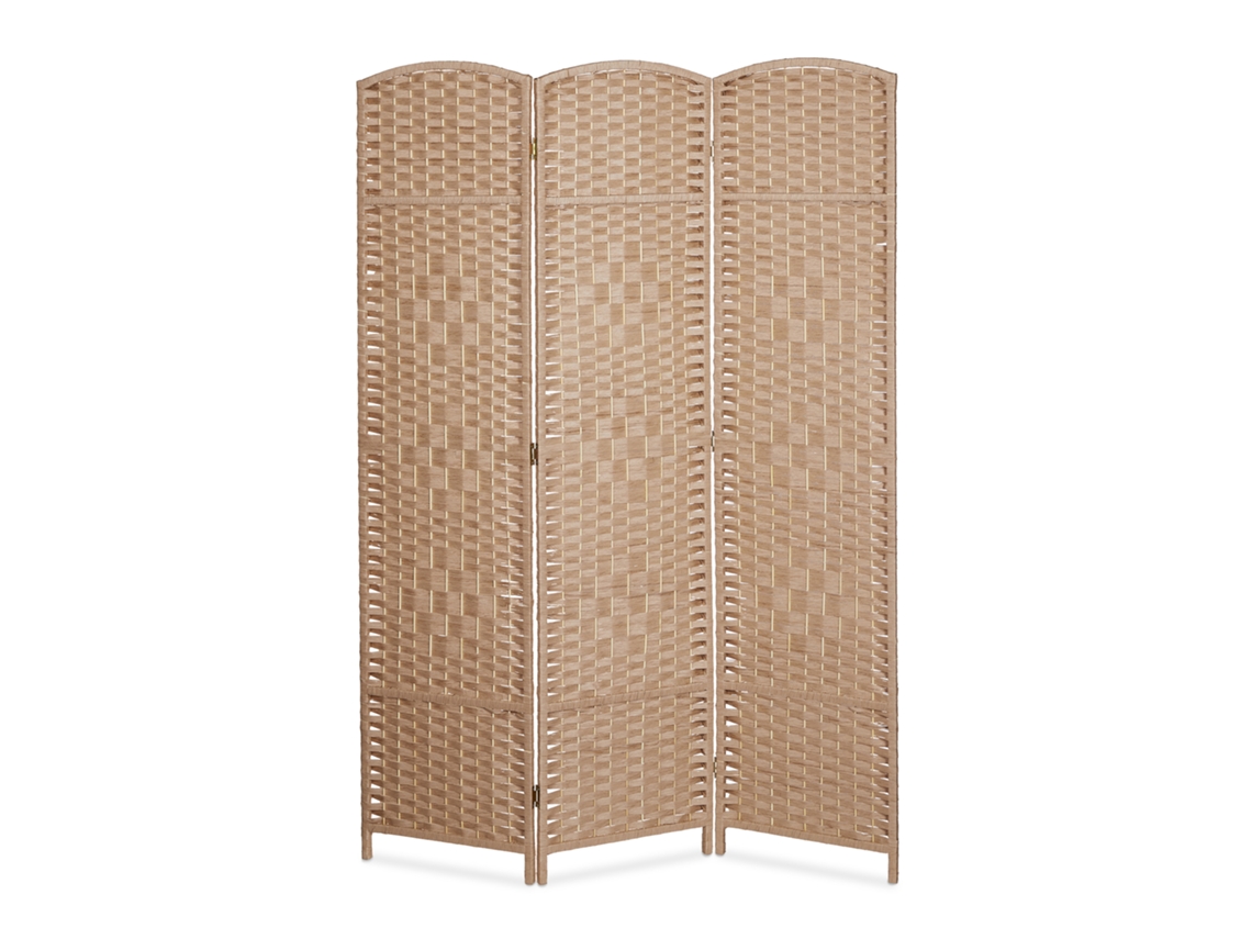 Relaxdays Biombo, 3 Paneles, Separador Ambientes Plegable, 170x120 Cm, Para Interior, Madera, Cuerda De Papel, Natural