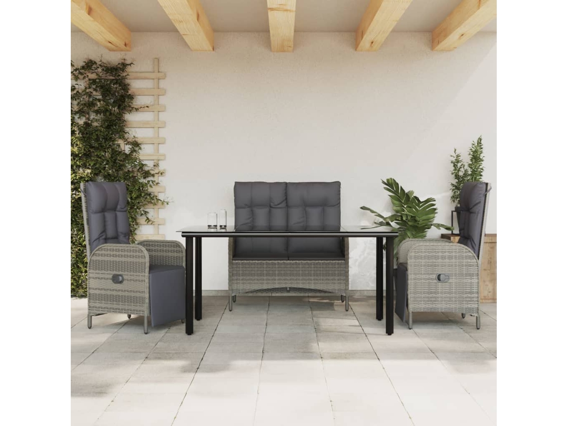 Conjunto de comedor de jardín de 4 piezas DKD Home Decor con cojines, ratán gris
