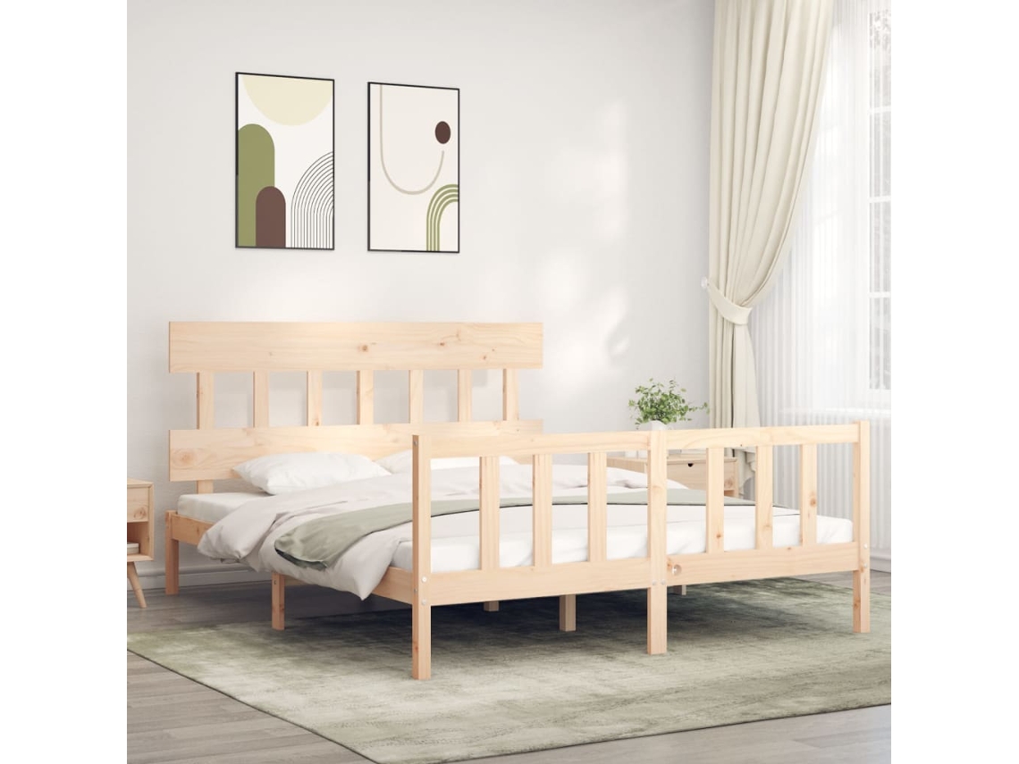 Estructura De Cama Sin Colchón Madera Maciza De Pino 160x200 Cm