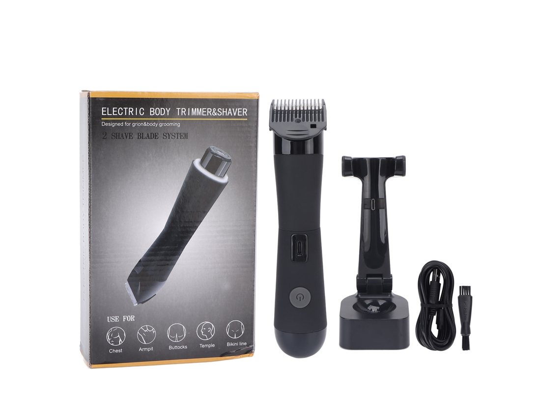 Trimmer Corporal Eléctrico Recargable Para Hombres, Cepillo De Pelo Corporal Doble Cabeza, Impermeable Con Base De Carga