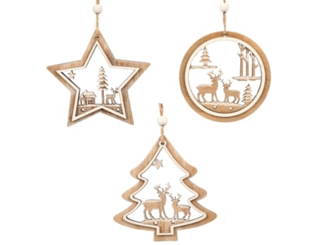 3 uds adornos de madera colgantes de Navidad, colgantes de recortes de madera adornos de árbol de Navidad de Reno rústico