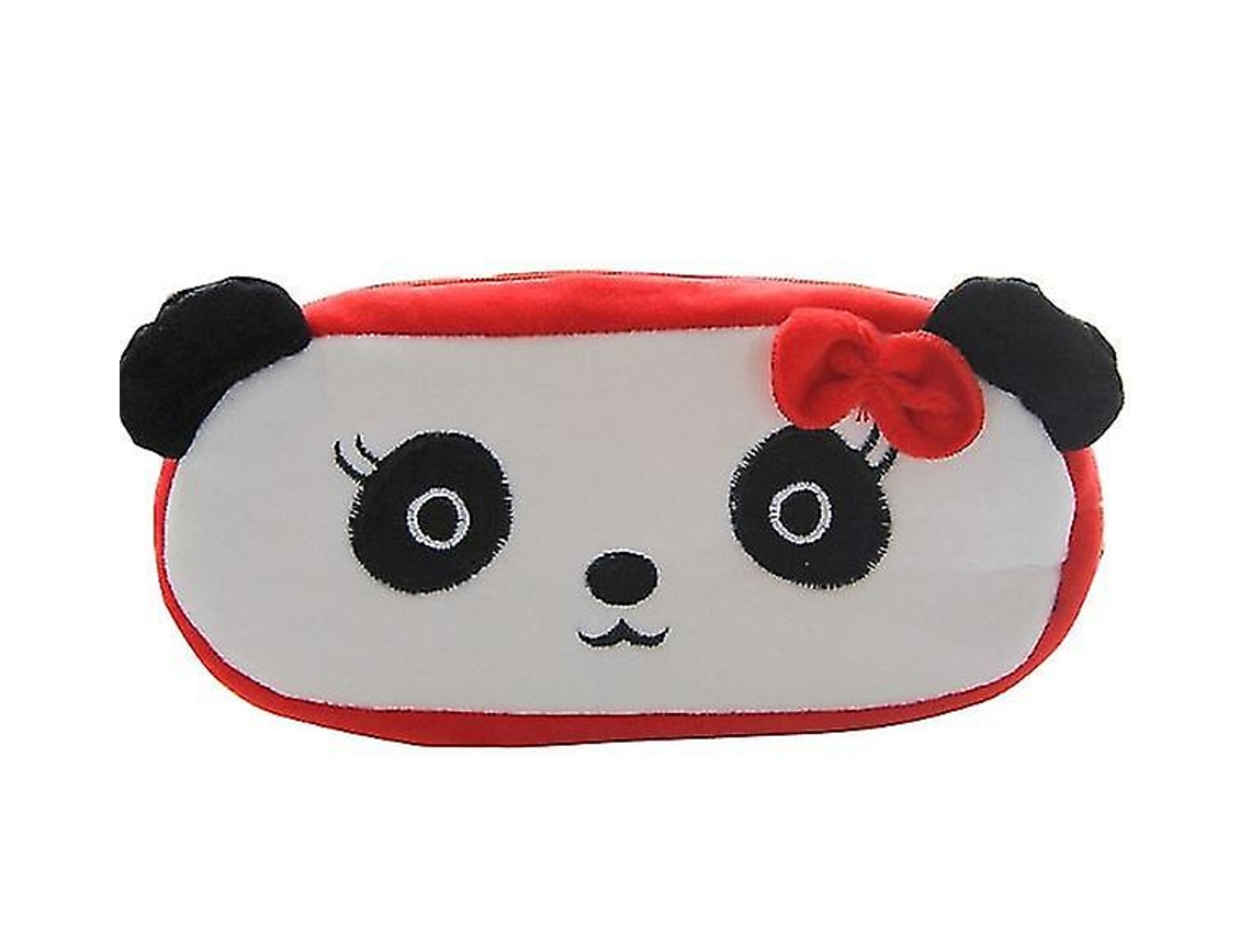 Estuche de lápices creativo con dibujos animados, estuche de peluche de gran capacidad, bolsa de almacenamiento con cremallera Chennnls (panda rojo)