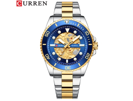 Relojes para Hombre, Reloj con Correa de Acero Inoxidable para Relojes de Pulsera de Negocios de Cuarzo Impermeables para Hombre-Azul Dorado LUUCOZK
