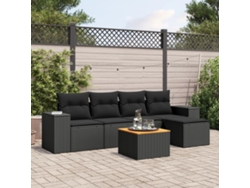 Conjunto de sofá de jardín de 6 piezas con cojines, mimbre sintético negro, DKD Home Decor