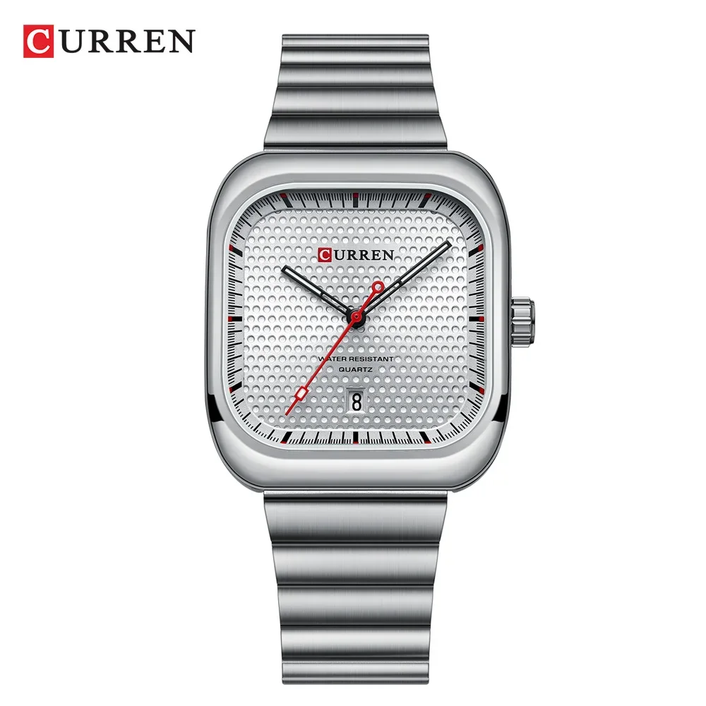 Reloj Para Hombre Resistente Al Agua (plateado), Con Pantalla Luminosa Y Fecha, Cuadrado De Acero Inoxidable.