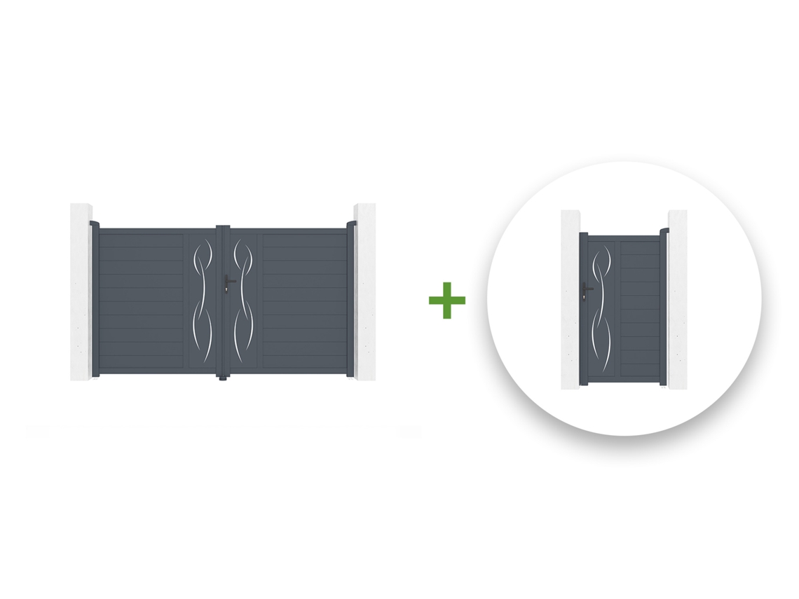 Pack puerta batiente life 3m H.180cm + puerta peatonal life 1m H.180cm