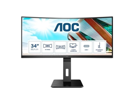 34 pulgadas Qhd Monitor curvo 100Hz 1Ms Va Usb-C Altavoces sin parpadeo ajustables en altura AOC