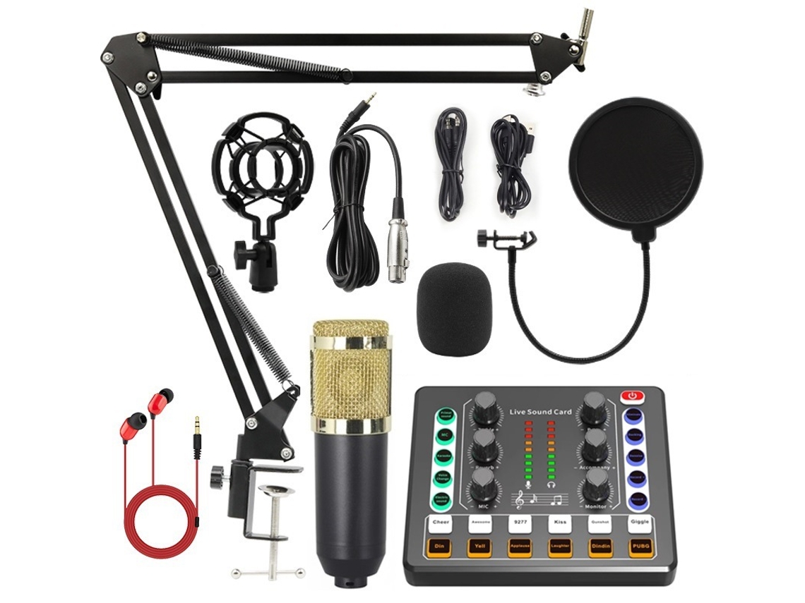 Micrófono de condensador profesional BM800 M8, tarjeta de sonido, equipo de grabación de podcast Cuich (dorado)
