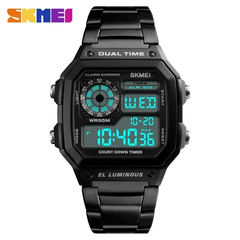 Reloj deportivo digital para hombre MDUG con cronógrafo, resistente al agua (negro)