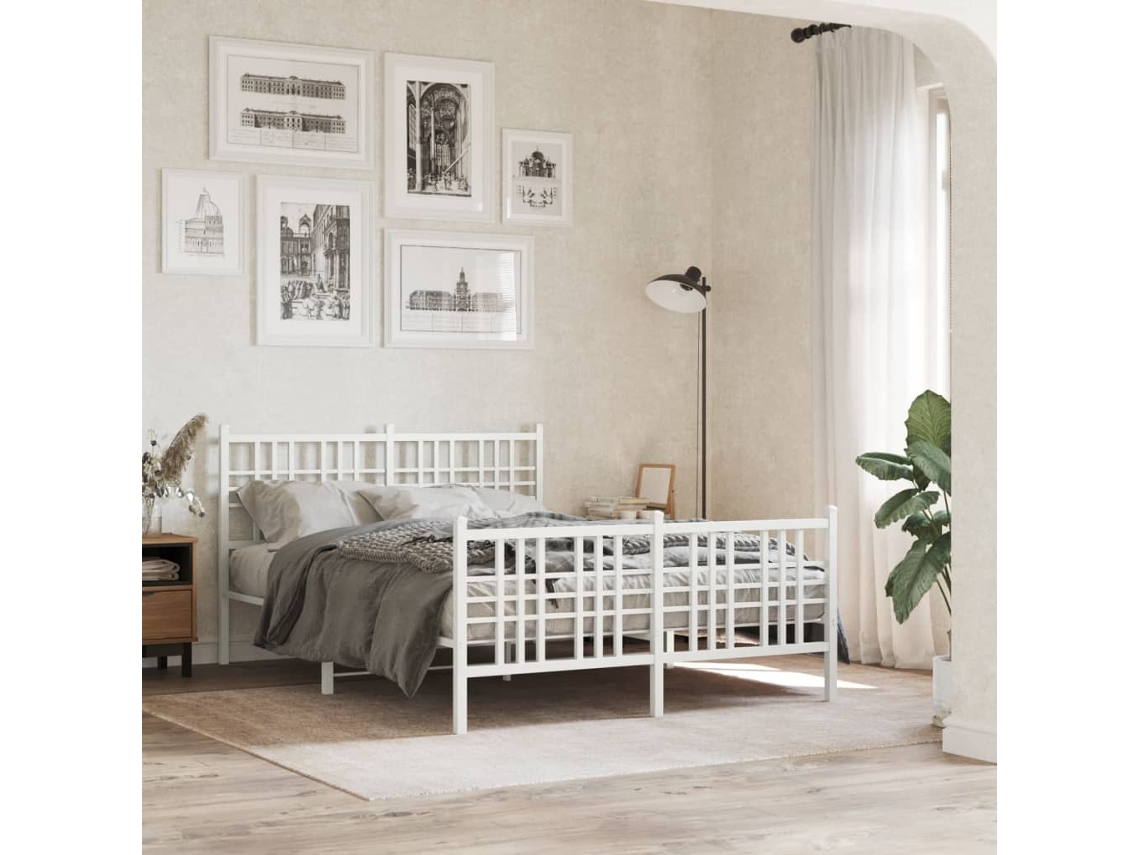 Estructura Cama Sin Colchón Con Estribo Metal Blanco 137x190 Cm