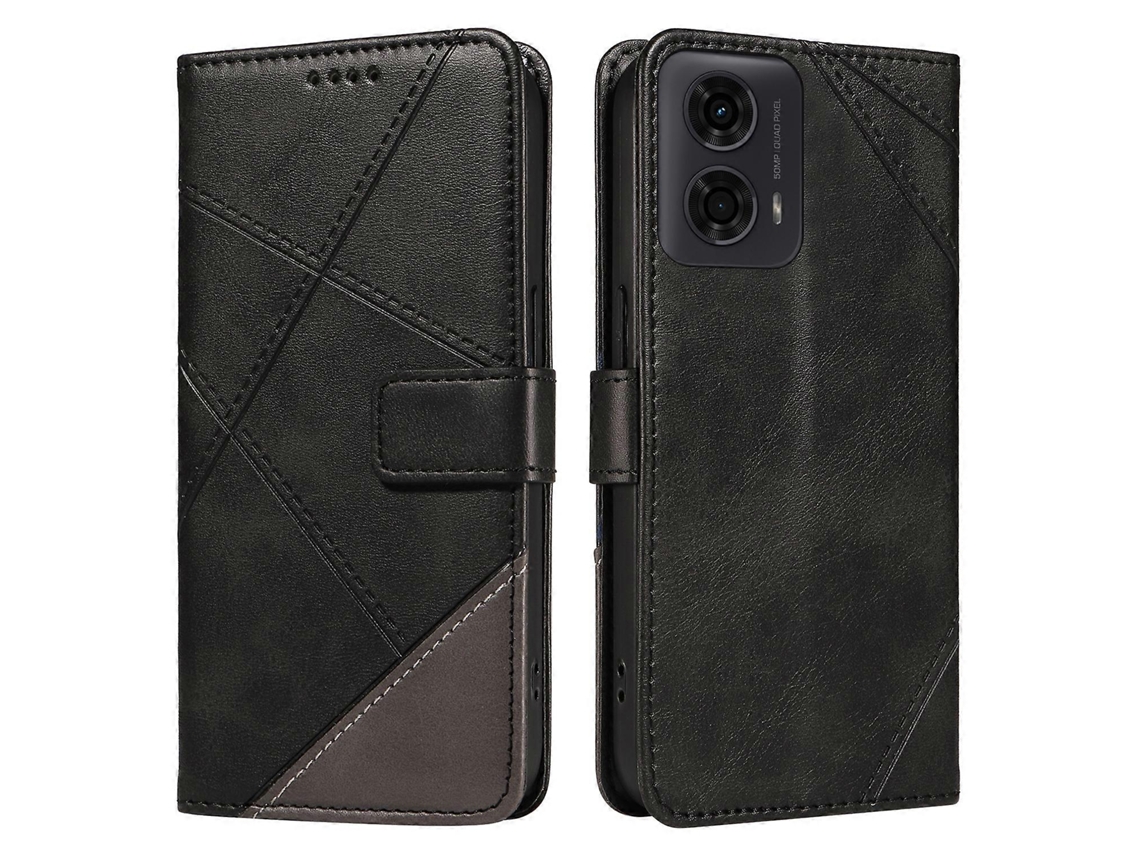 Funda De Cuero Con Tarjetero Para Motorola Moto E14 4g/ G04 4g/ G04s 4g/ G24 4g, Diseño Geométrico