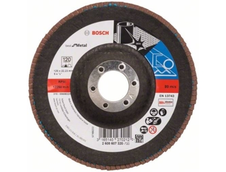 Disco de Lija BOSCH en Lamelas X571 - Best para Metal D= 125 mm; G= 120 - Acodado