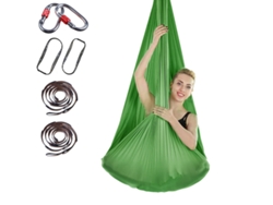 Hamaca de yoga de 400 x 280 cm con correa de extensión y cierre (verde)
