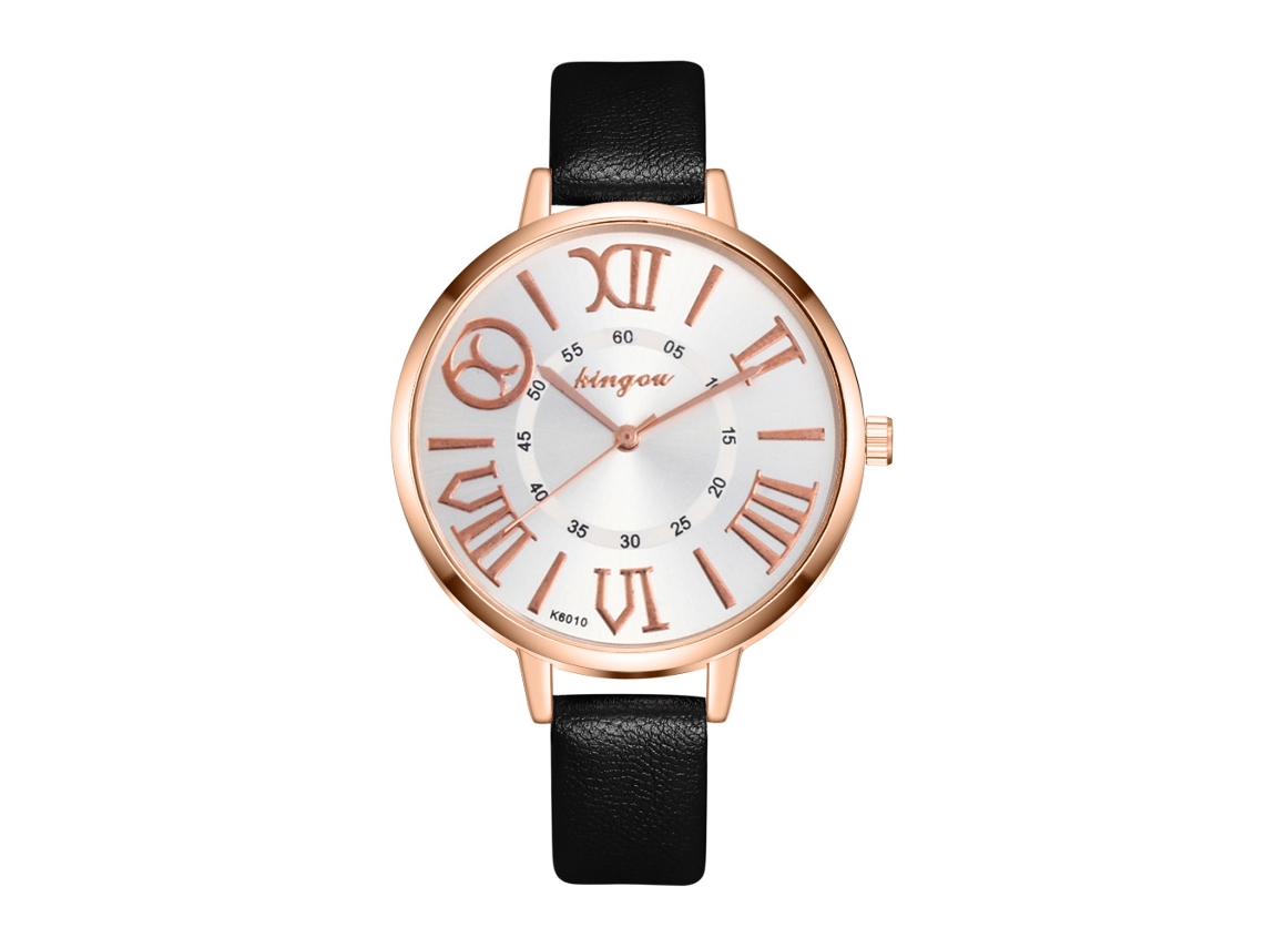 Reloj Analógico Sencillo Y Delgado Para Mujer De Piel Sintética Con Movimiento De Cuarzo Negro.