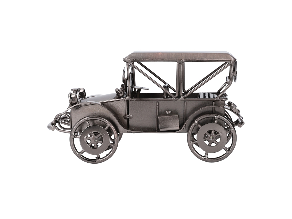 Figura De Coche Antiguo En Hierro, Estilo Retro Clásico Decorativo Para Salón, 20 X 11,5 Cm.