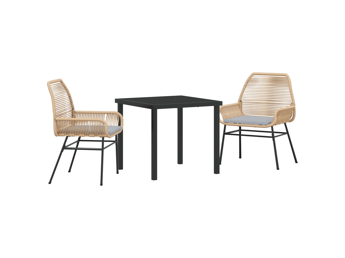 Conjunto de comedor de jardín Vidaxl de 3 piezas con cojines, marrón, mimbre, poliéster