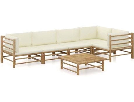 Conjunto 6 de muebles de jardín VIDAXL bambú y cojines blanco crema