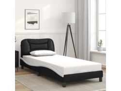 Cama Con Cabecero Cuero Sintético Negro Y Blanco 80x200 Cm