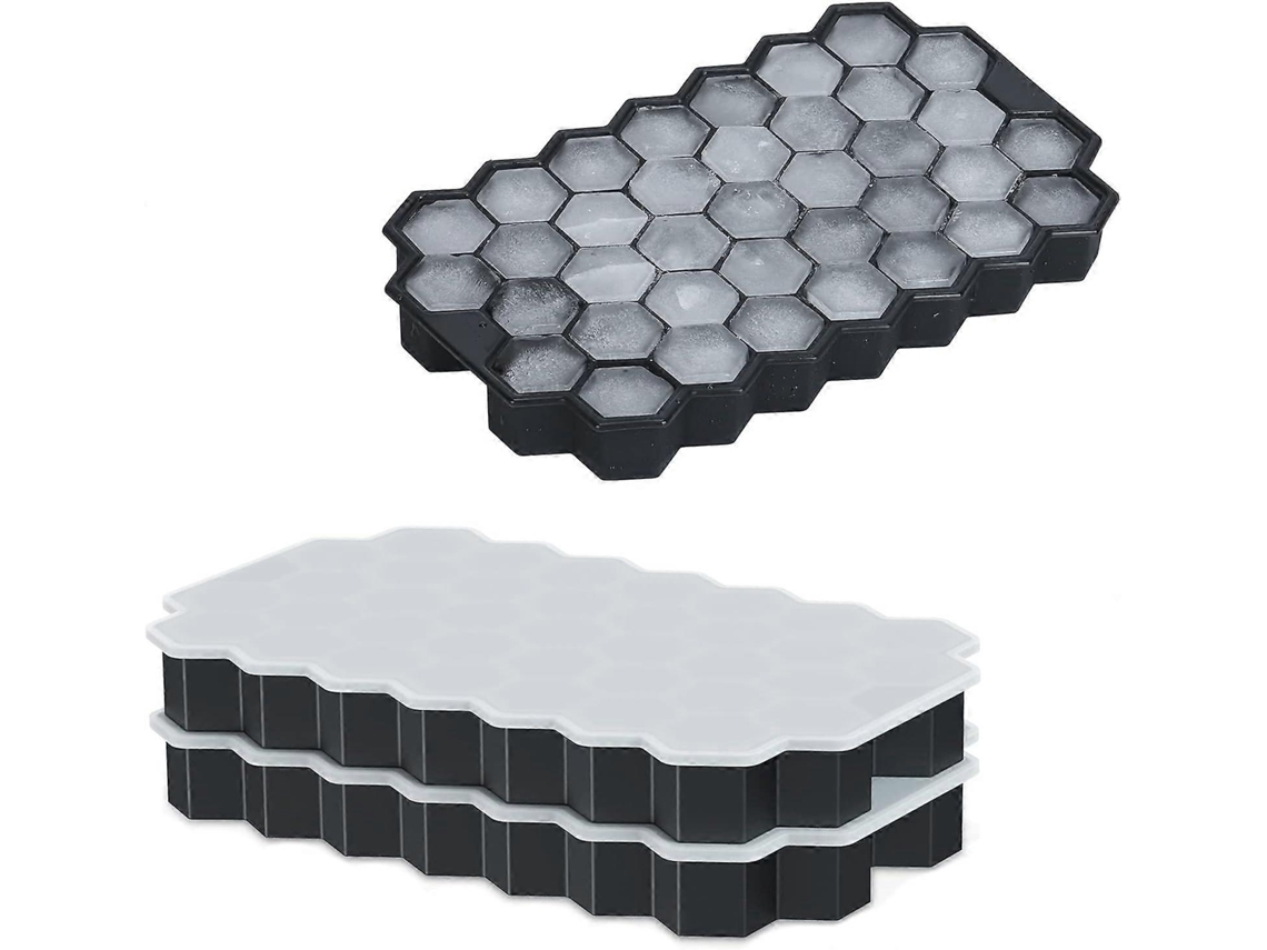 2 Moldes De Hielo De Silicona, 37 Cubos Pequeños Hexagonales, Con Tapa Anti-goteo, Para Bebidas Frías, Whiskey, Cócteles (negro)