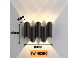 Aplique De Pared Led Impermeable (blanco Cálido, 5 W, Negro) Con Función De Iluminación Ascendente Y Descendente