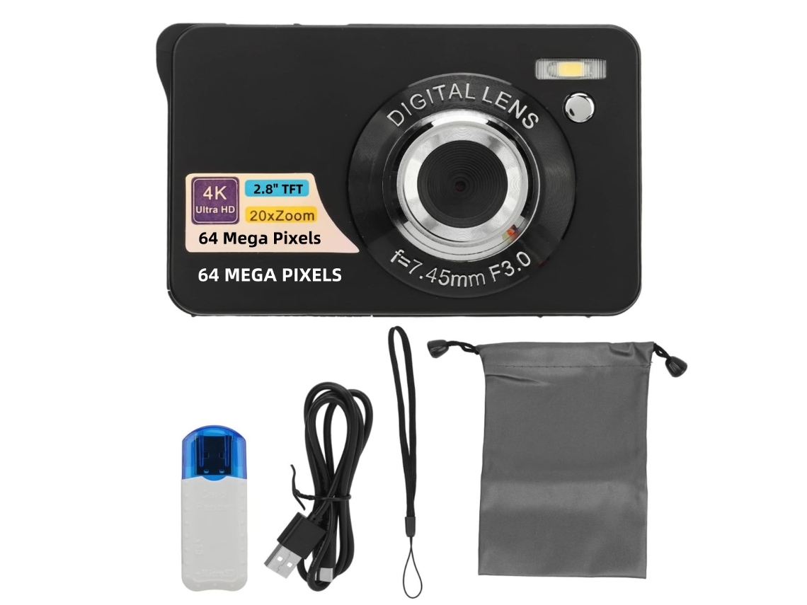 Câmara Digital Portátil , 56 Megapixéis, Zoom Ótico De 16x, Flash Incorporado Preto Halinuia