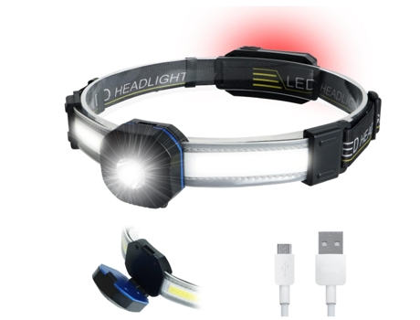 Linterna frontal, IPX4 LED resistente al agua, linterna, 10 modos, iluminación de gran angular de 210 , linternas frontales COB para acampar, camin...