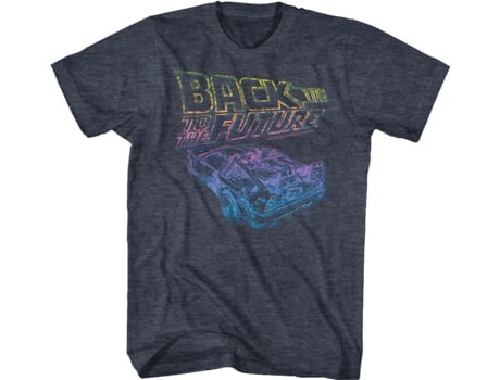 Camiseta Unisexo DEEPSTONE Distressed Neon Logo And DeLorean Back To The Future Brezo azul marino (XXL)