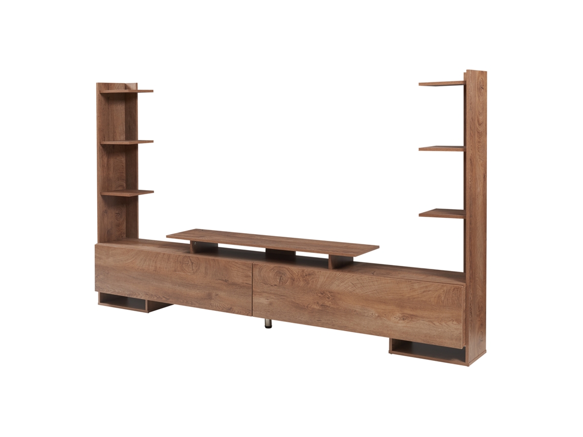 Mueble de TV Rauki con estantes laterales, 233 x 31 x 141 cm, nogal, Effecten.casa